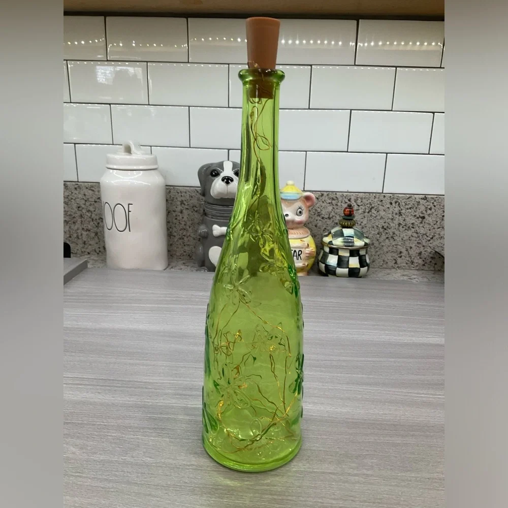 VINTAGE IKEA EMMA DAFNAS LIME GREEN BOTTLE WITH‎ FAIRY LIGHTS